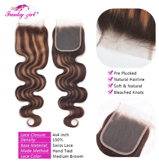 Zestawy włosów typu Body Wave z przednim włosiem P4/27 Remy pasma w 100% ludzkich włosów z zamknięciem podkreśl pasma z zamknięciem