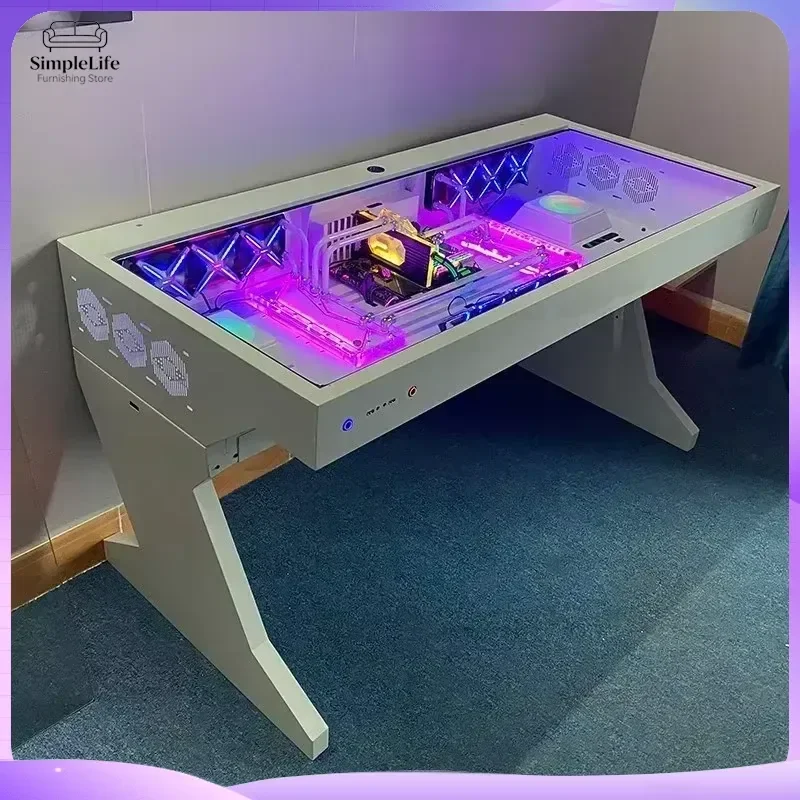 Tempered Glass Side Panel Desk RGB PC Case and Desk Two in One Combo Computer Case Tower Gaming Table Office Desk Home Study