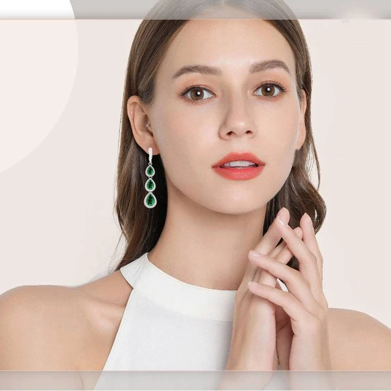 Water Drop Green Cubic Zirconia White CZ 925 Silver Jewelry Sets For Women Wedding Earrings/Pendant/Necklace/Bracelet view 2