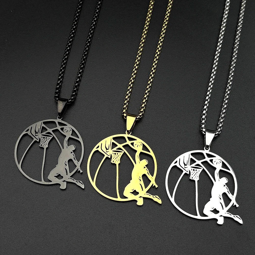 Slam Dunker Basketball-Anhänger-Halskette für Damen und Herren, Edelstahl, silberfarben, Sport-Stil, männliche Straßenkette, Schmuck, Geschenke – Detail 7