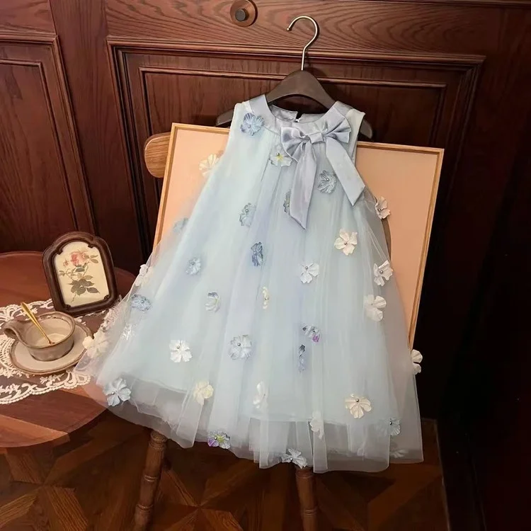 Vestido de Princesa de Conto de Fadas para Meninas, Leve, com Renda e Ombros Descobertos, Saia em A, Peça Única, Tecido Fino,...