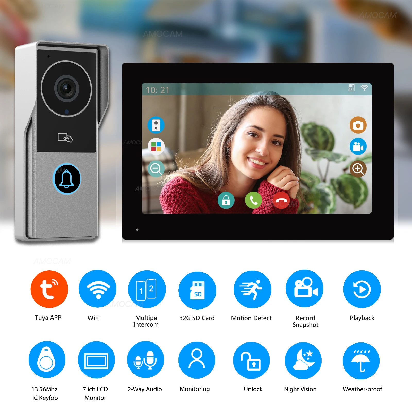 7 بوصة 1080P تعمل باللمس فيديو إنترفون الذكية واي فاي جرس باب يتضمن شاشة عرض فيديو نظام باب الهاتف كاميرا تويا بطاقة فتح للمنزل شقة