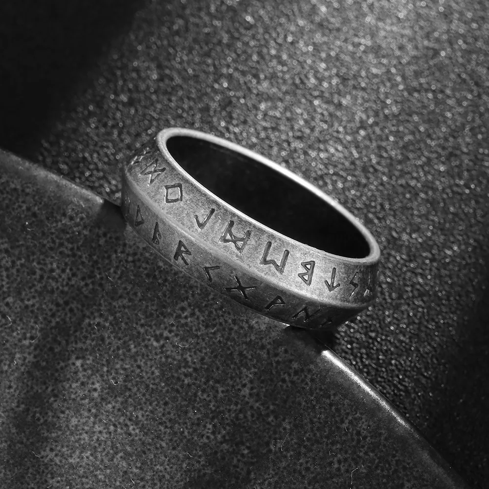 Fashion Retro Viking Rune Ring for Men Women Stainless Steel Odin Rune Letter Rings Couple Simple Amulet Jewelry Gifts