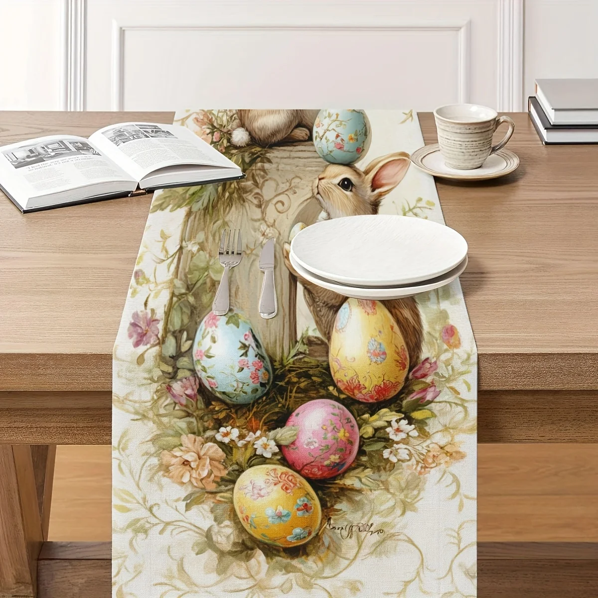 1 Piece Easter Table Runner with Easter Egg Print, Suitable for Dinner Parties, Holiday Parties, Family Gatherings, Children's Activities, Themed Cafes, Home Decoration, Christmas Markets, Cozy Tea Parties