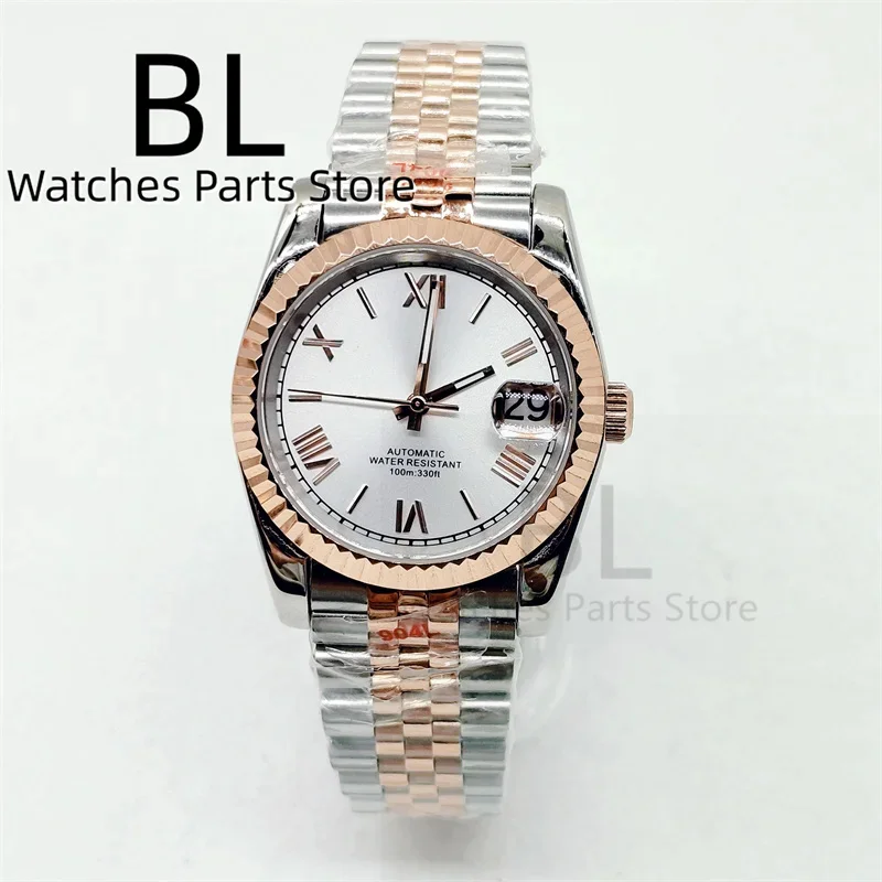 

BLIGER 36mm/39mm Two-tone Rose Gold NH35 Automatic Men Watch Date Fluted Bezel Sapphire Glass Rose Roman Index Jubille Bracelet