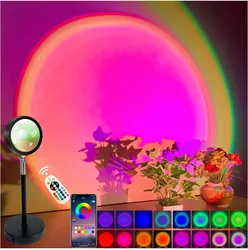 Smart Bluetooth Rainbow Sunset Projector Lamp, Luz noturna para casa, Coffee Shop Background, Decoração de parede, Lâmpada de mesa para atmosfera