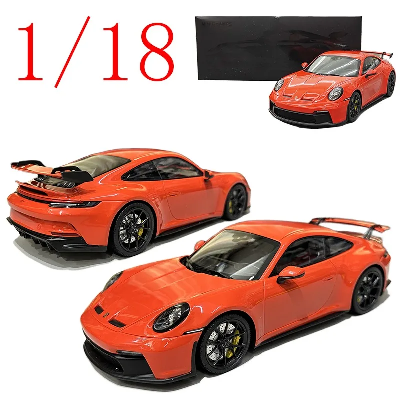 

Minichamps, литая под давлением модель автомобиля Porsche из смолы в масштабе 1/18, Porsche 911 992 GT3, оранжевый игровой автомобиль, игрушки для мальчиков, подарок, оригинальная коробка