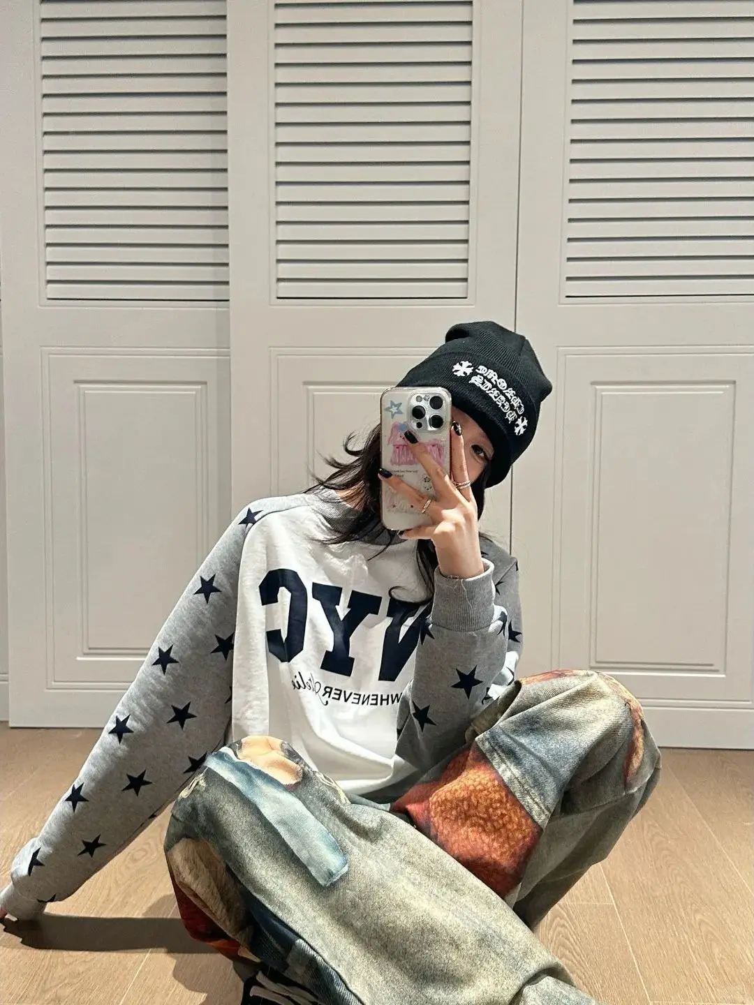 

Новинка 2026: Женская толстовка с капюшоном, длинными рукавами, принтом букв и звезд, в стиле пэчворк, удобная, дышащая, в корейском стиле