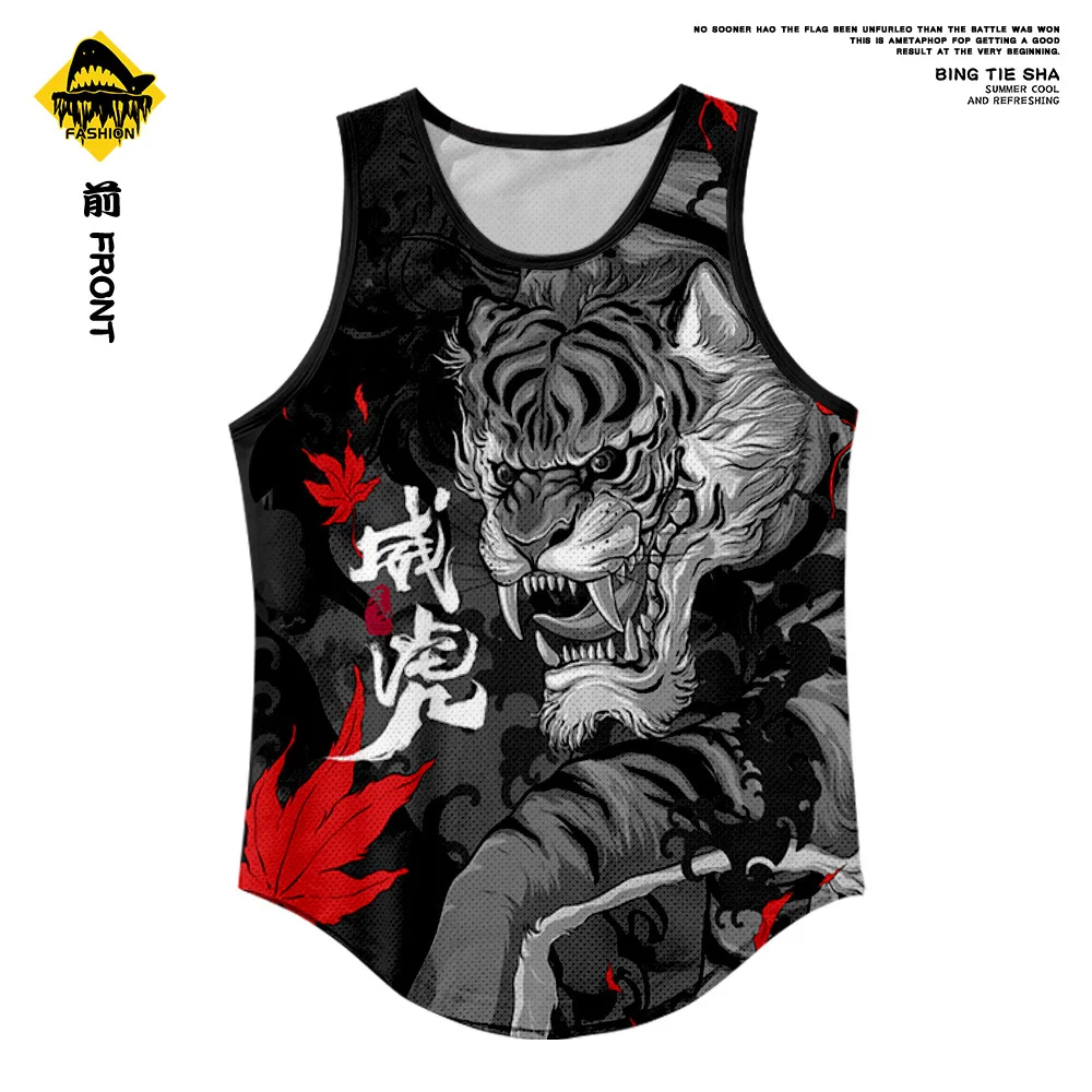 Workout Tops Black Tiger Print Vest Clothing Men Gym Singlet Muscle Stringer Tank Tops Fitness Sports Sleeveless Shirt