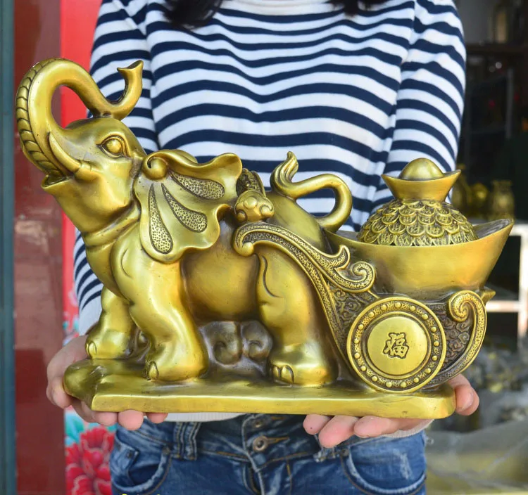 Large HOME company Shop Business art Good luck Mascot thriving business FU Fortune Elephant brass Decorative sculpture