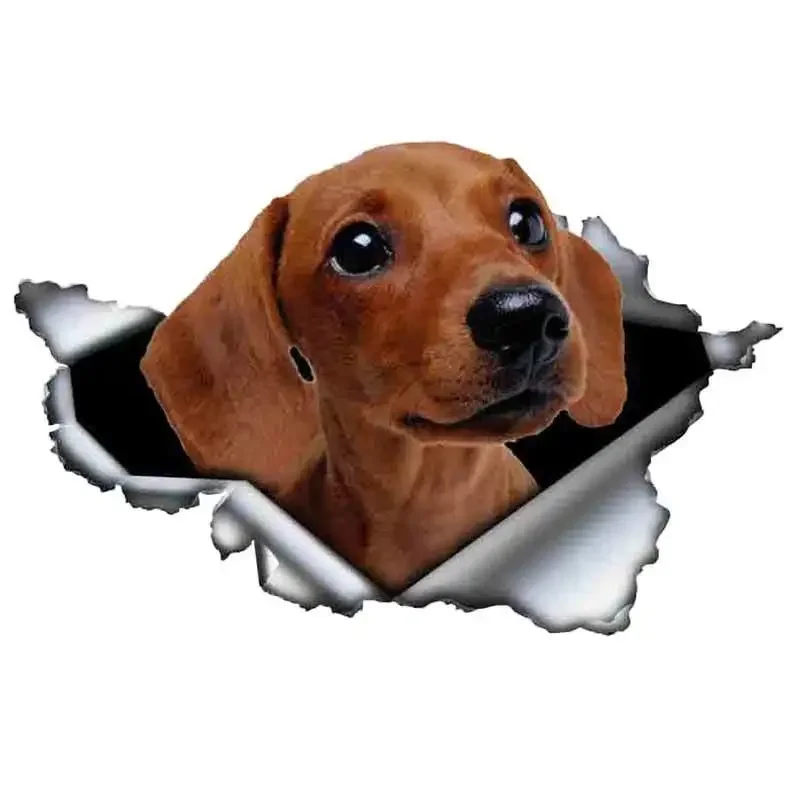 3D Tan Dachshund Animal Car Sticker Torn Metal Decal Reflective Stickers Waterproof Car Styling Pet Dog Decals 13cm X 9cm,KK