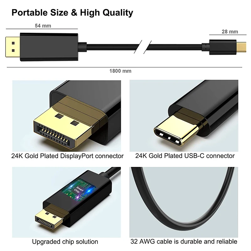 USB C do DisplayPort 1.2 kabel Adapter konwerter wyświetlacza typu C do 4K @ 60Hz DP kompatybilny z laptopem Thunderbolt4/3 dla Iphone15