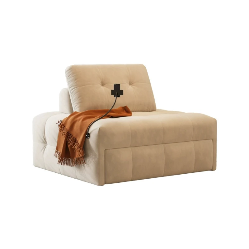

Cream wind puff fabric sofa, small apartment living room multi-functional sofa bed