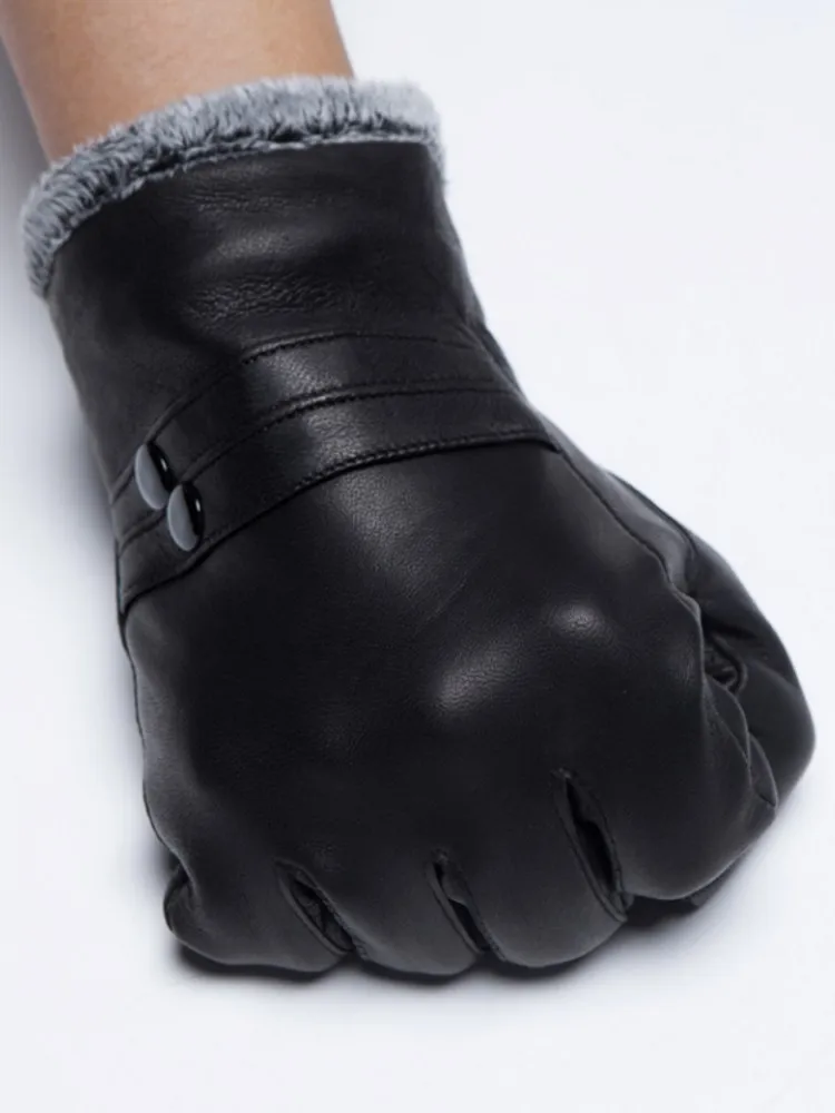 Lovers Cowhide Genuine Leather Gloves Winter Thick Warm Fleece Lining Driving Mittens Men Women Cow Wear-Resisting Riding Gloves