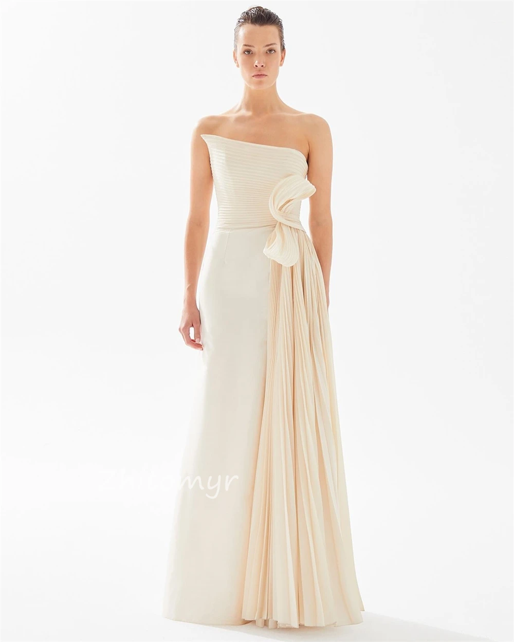 Customized Classic Modern Style Formal Evening Strapless A-line Pleats Bespoke Occasion Dresses