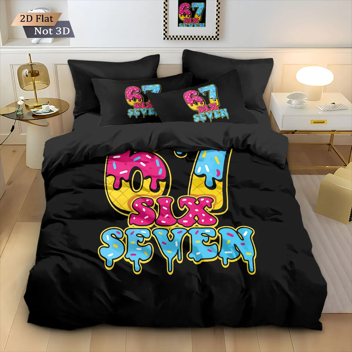 3pcs imitation ice cream 67 element print coreless down duvet cover set, multi size bedroom bedding decoration, machine washable