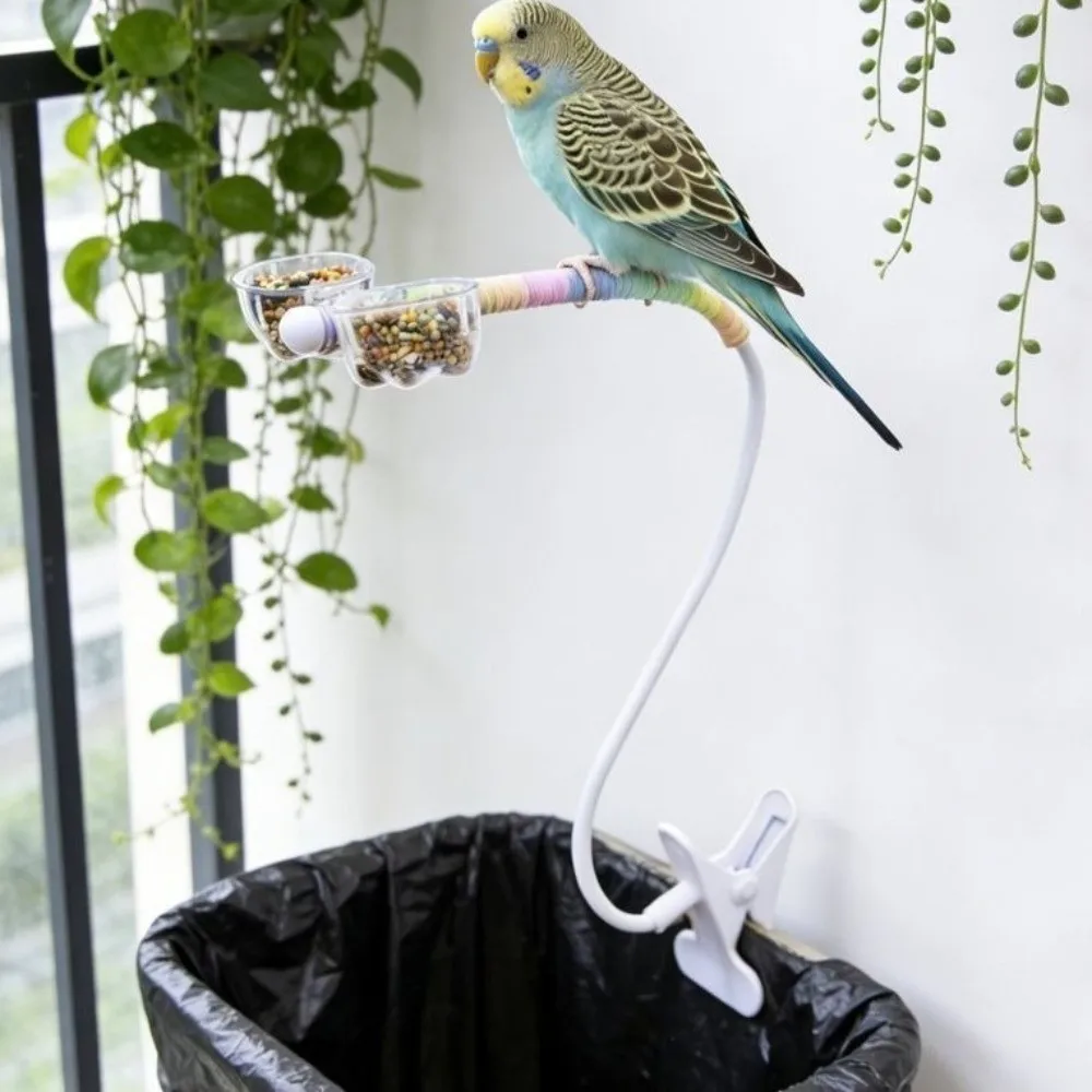 Bendable Desktop Bird Perch Stand Wear Resistant Bite Resistant Parrot Defecation Stand with Clip Colorful Chewing Rope