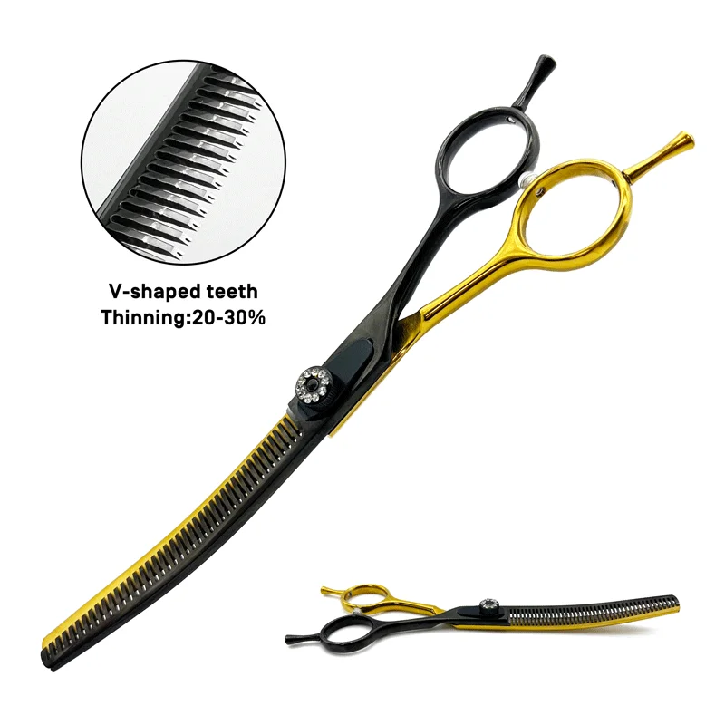 Curved Chunker scissors for dog grooming, curved dog thinning scissors, curved cat scissors, straight chunkers ,pet groomers
