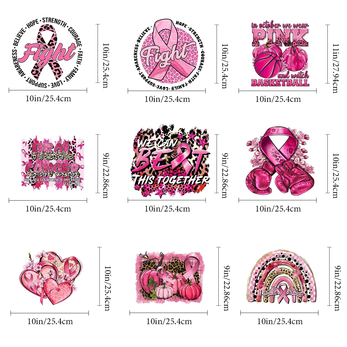 Breast Cancer Awareness Heat Transfer Patches HTV Heat Transfer Iron on Decals for Clothing T Shirt Backpack DIY Craft