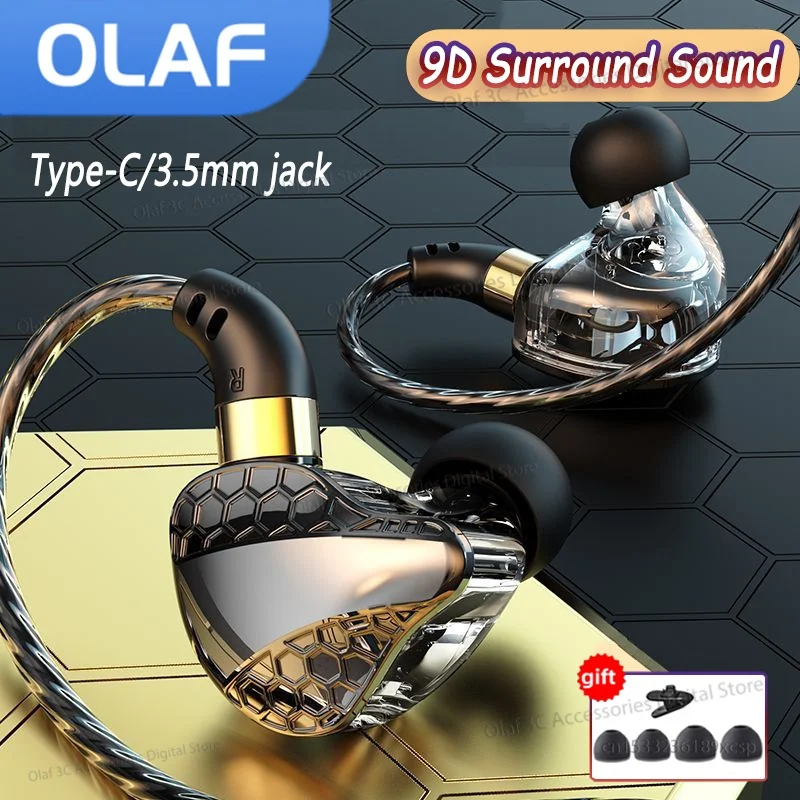 OLAF DAC ประเภท C/3.5 มม.HIFI หูฟังแบบมีสายหูฟังสเตอริโอแฮนด์ฟรีชุดหูฟัง Gamer หูฟังควบคุมสายสําหรับโทรศัพท์