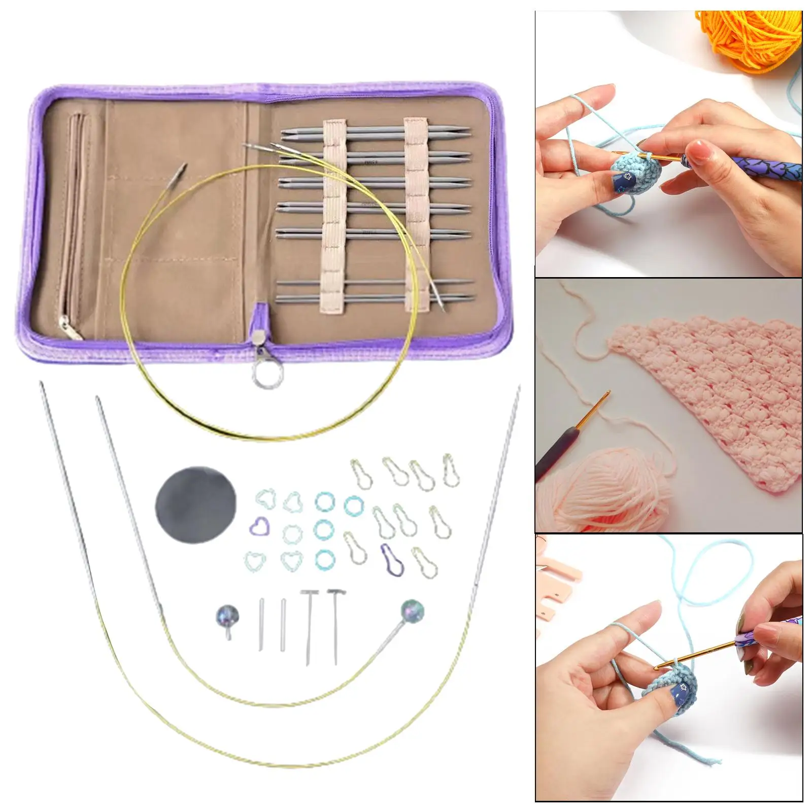 Circular Knitting Set Durable 8 Different Size Crochet Multifunction Sewing Interchangeable for Beginners