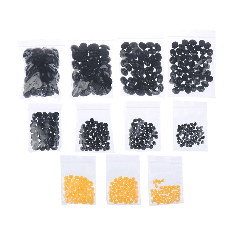 50Pcs DIY Doll Eye Noses Accessories Handmade DIY Toys Oval Eyeballs Black Yellow Flat Bottom Bead 8 Sizes