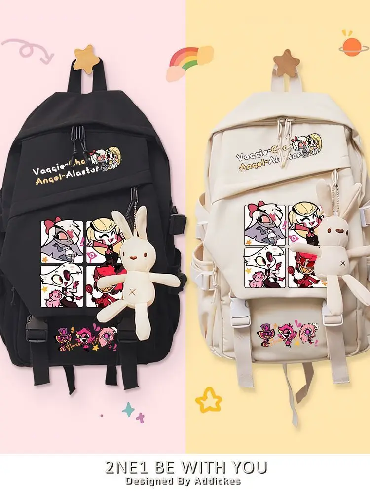 Hell Inn Rounding Fanfic Charli Angel Alastor Anime Estudante Bolsa de Ombro Duplo Mochila Para Mulheres