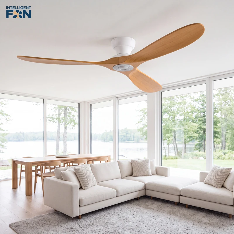Ventilatore da soffitto a basso profilo da 42/52/60 pollici con 3 pale in legno, motore DC e telecomando per soggiorno, sala da pranzo, camera da lett