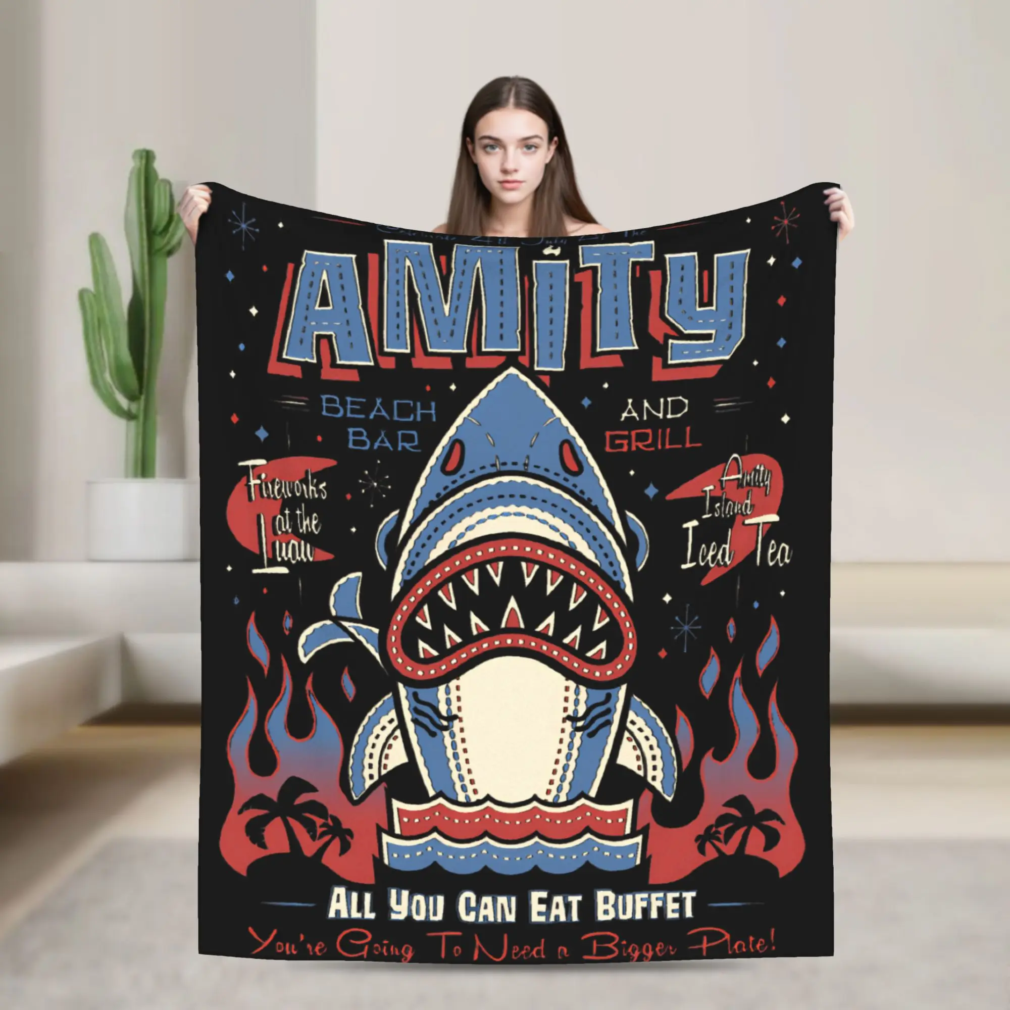 

Теплое мягкое одеяло для детей Amity Tiki, постельное белье, моторошное милое фланелевое покрывало с изображением акулы для гостиной, уличный тренд, чехол для дивана-кровати