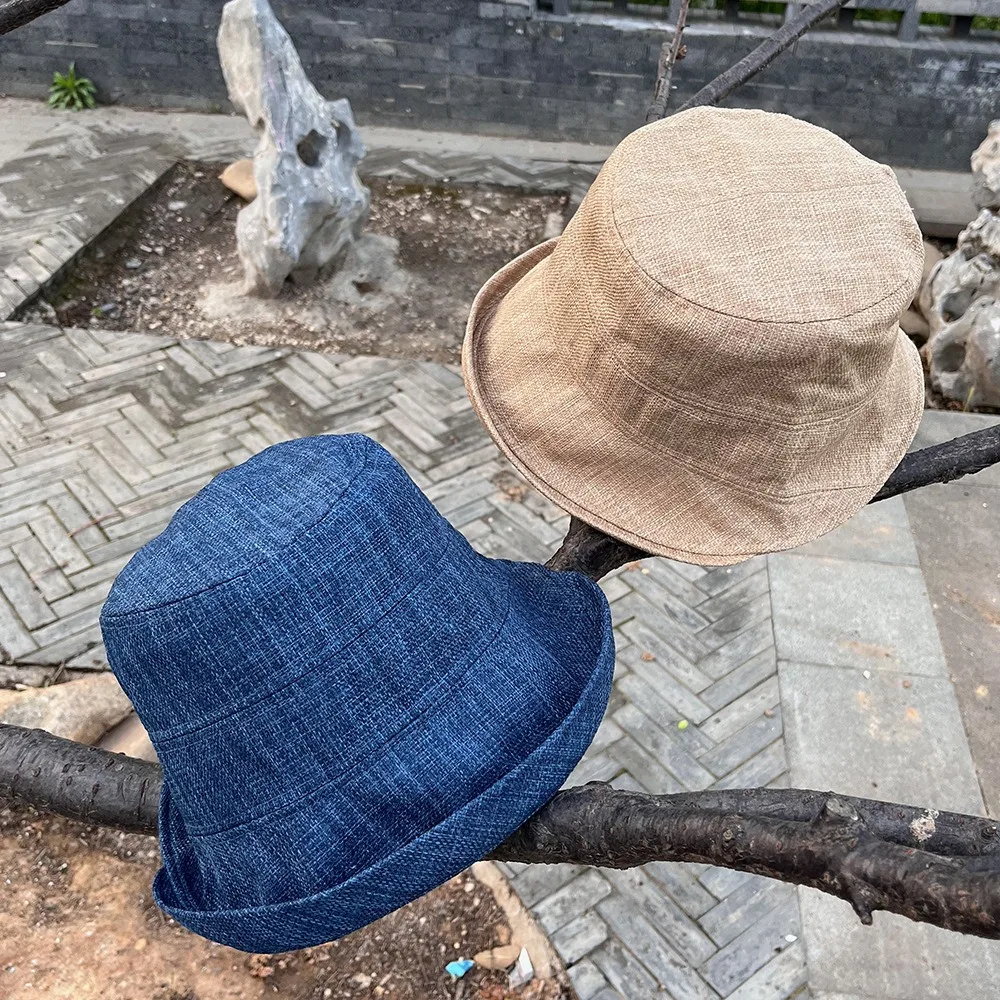 سريعة الجافة لفة حافة صياد قبعة الأشعة فوق البنفسجية حماية ظلة الكتان قبعة الشمس بلون واقية من الشمس النمط الياباني غطاء دلو في الهواء الطلق