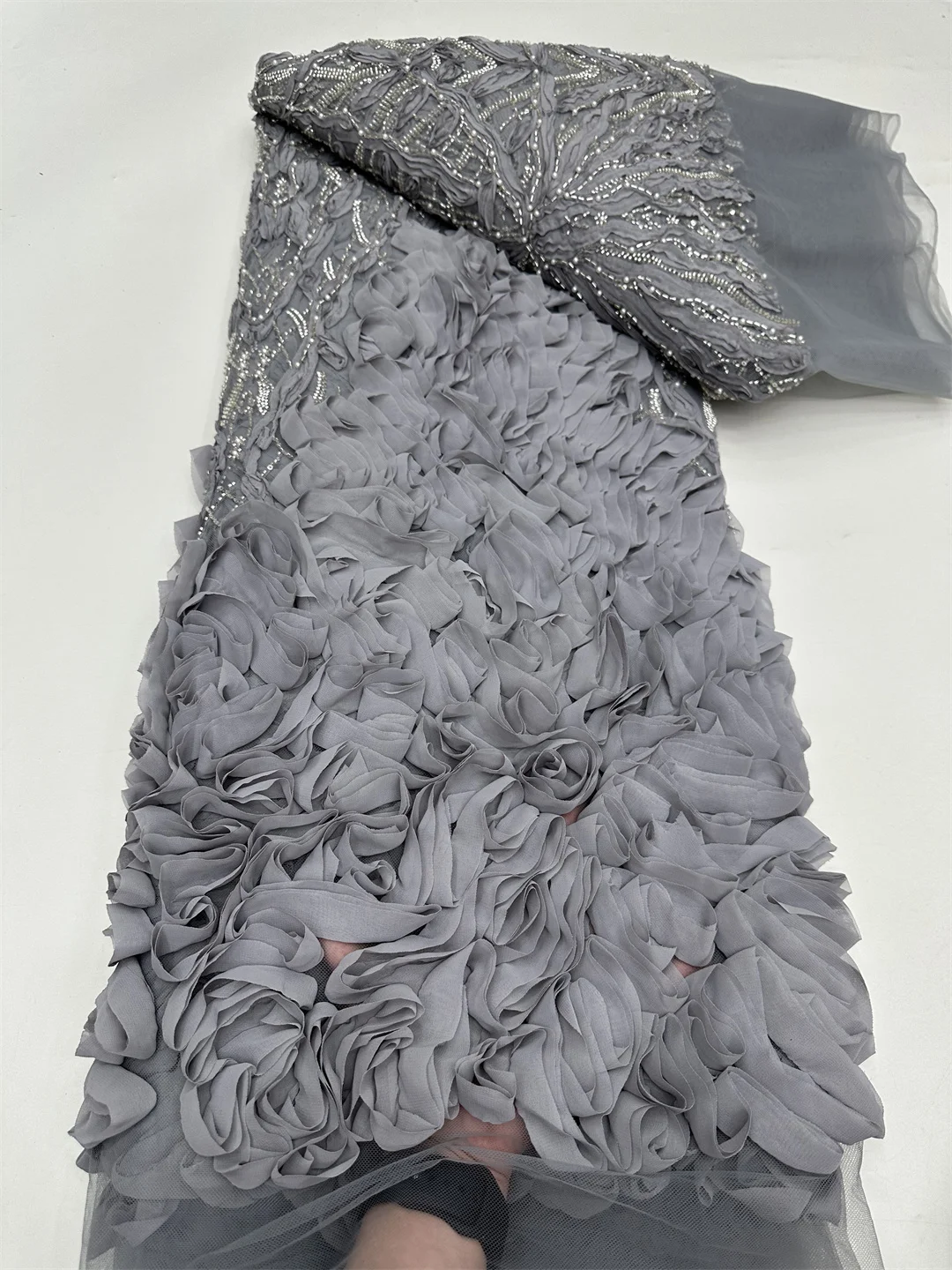 

Африканская кружевная ткань 2025, высокое качество, французский 3D цветок, блестки, вышивка бисером, тюль, кружевная ткань для вечернего платья, свадебного женщин