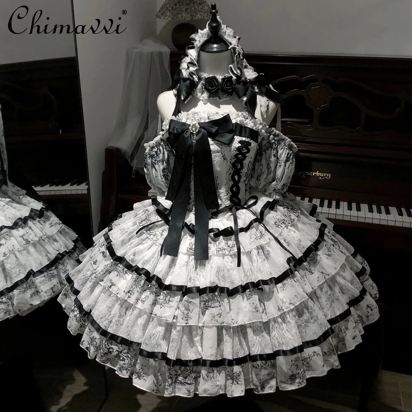 

Ink-stained Celadon Flower Wedding Style Lolita Student Birthday Banquet Dress Sweet Girl Elegant Lolita Princess Dress Women