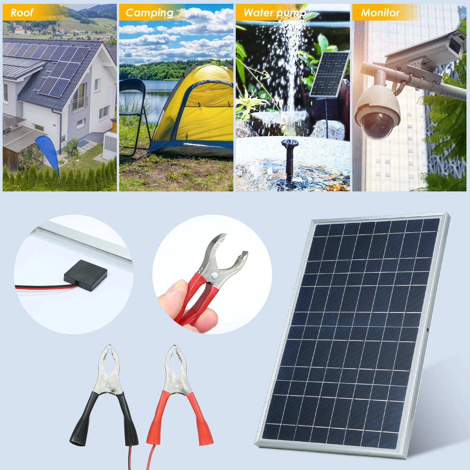 12V Solar Panel Kit Complete 600W Capacity Polycrystalline USB Power Portable Outdoor Rechargeable Solar Cell Generator for Home