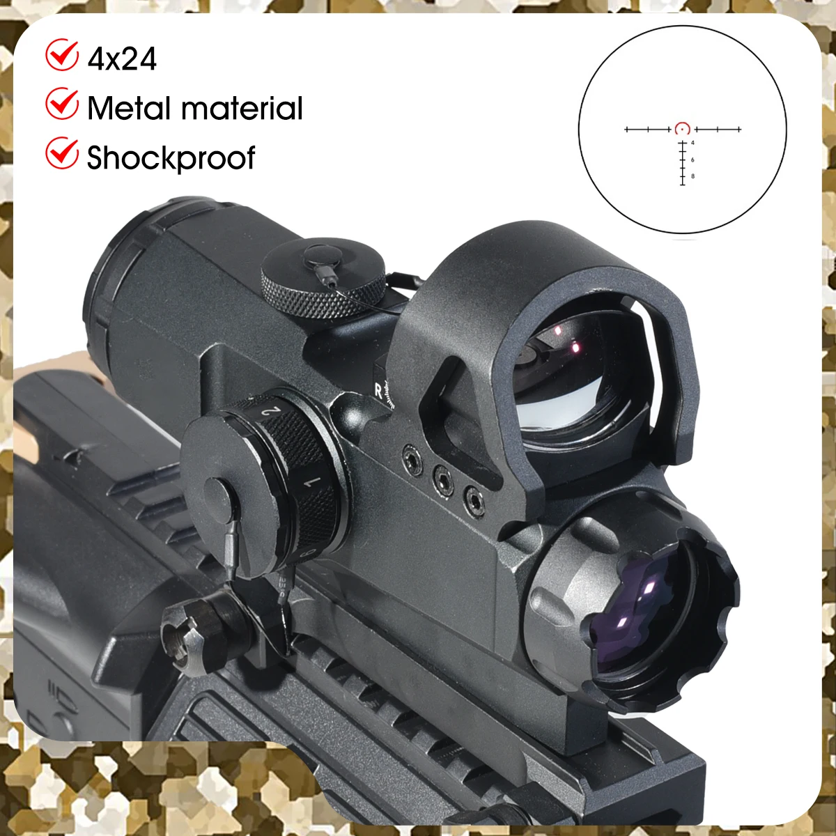 HAMR 4x24mm Scope Hunting Multi-Range Rifle Airsoft Scope Red Illuminated Adjustable Full Coating Metal Waterproof Shockproof