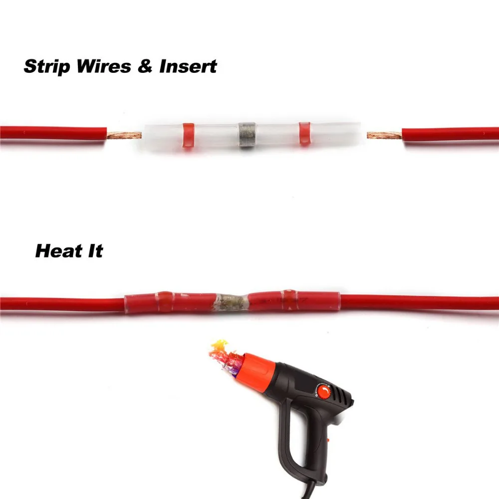100/500/1000 قطعة مقاوم للماء لحام ختم كم لصق محطات النحاس الحرارة يتقلص سلك كهربائي بعقب موصلات AWG22-18 الأحمر #3
