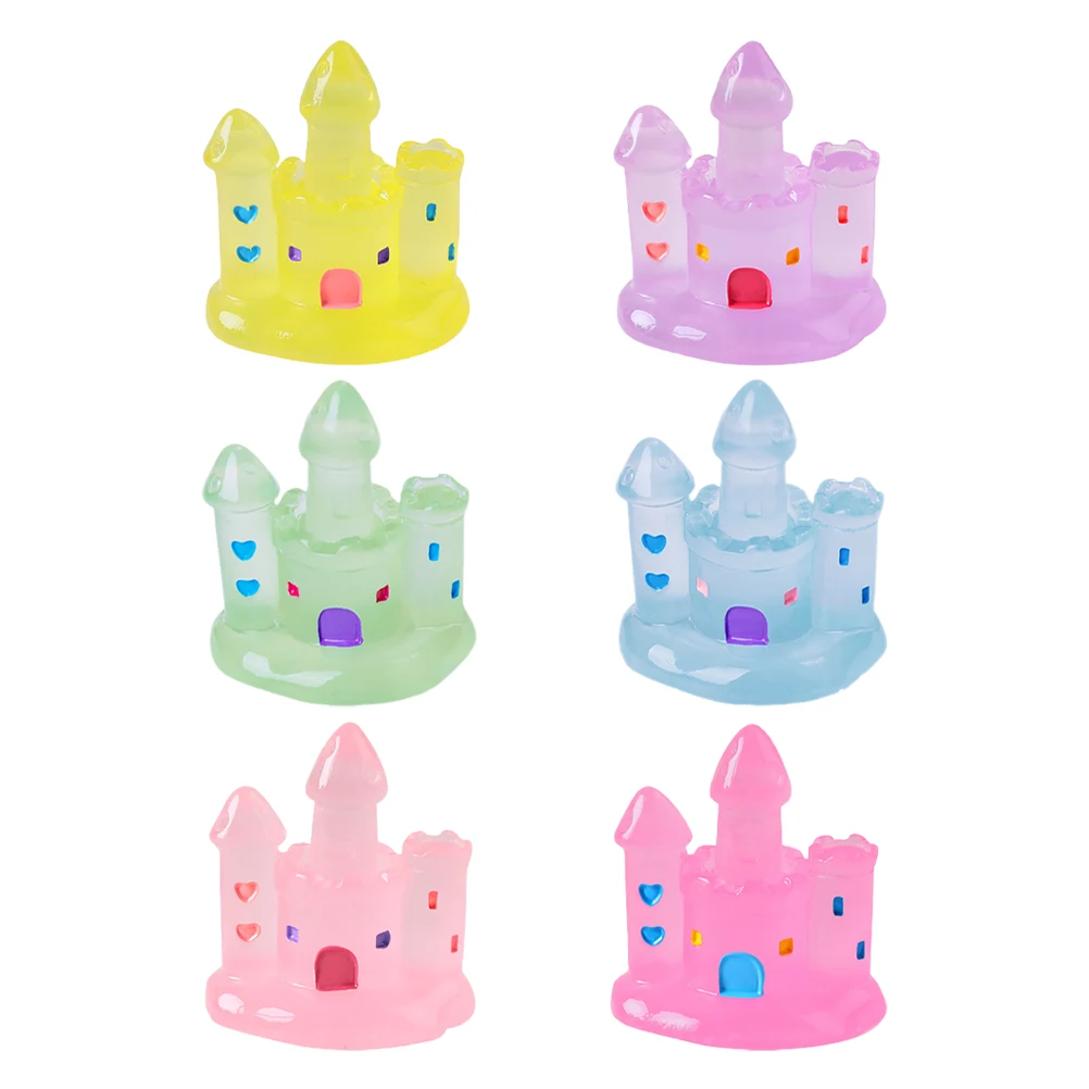 

6pcs Night Glow Castle Decor Mini Landscape Fairy Tale House Resin Ornament Dark Glow Mini Garden Statue Desktop Decor Plant