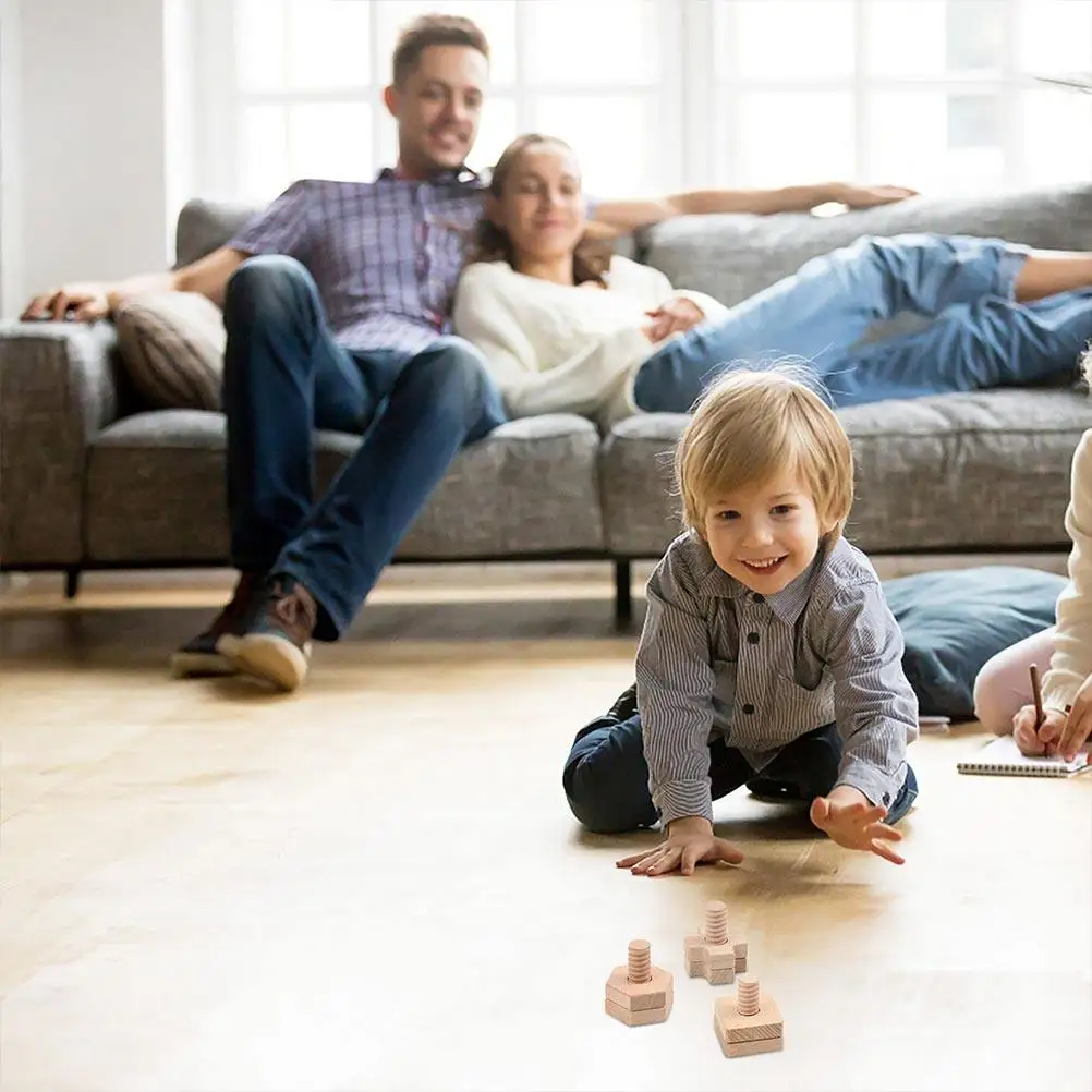 

4Sets Premium Birch Wood Screw Install Plaything Toddlers Hands on Skill Building Geometric Shape Matching Early Education