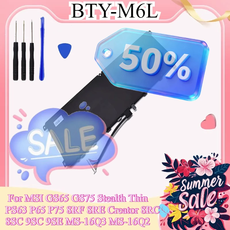 BTY-M6L Laptop Battery For MSI GS65 GS75 Stealth Thin PS63 P65 P75 8RF 8RE Creator 8RC 8SC 9SC 9SE MS-16Q3 MS-16Q2