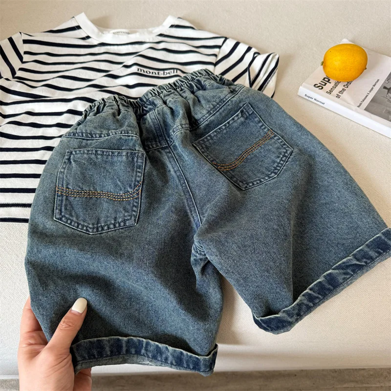 

Children's shorts 2025 summer new products boys and girls solid color denim shorts baby light plate five-point pants tide