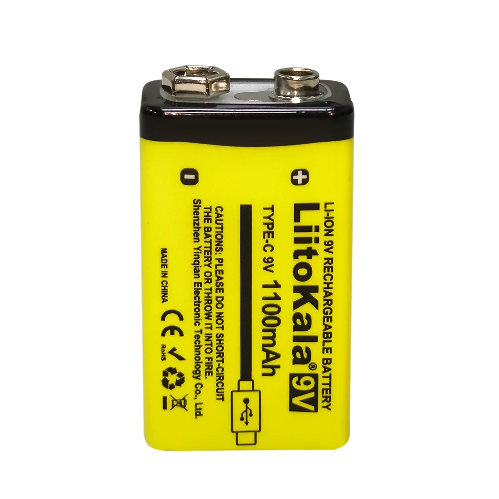 Перезаряжаемая литиевая батарея LiitoKala, 9 В, 1100 мАч, USB 6F2, 2, для мультиметра, микрофона, игрушек, гитары, KTV