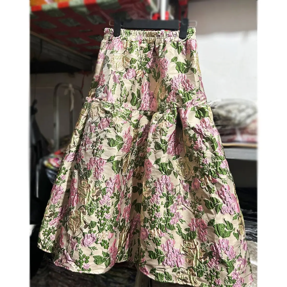 

Korean Jacquard Splicing Half Skirt 2025 New Retro Style Niche French A-line Skirts Mujer Faldas