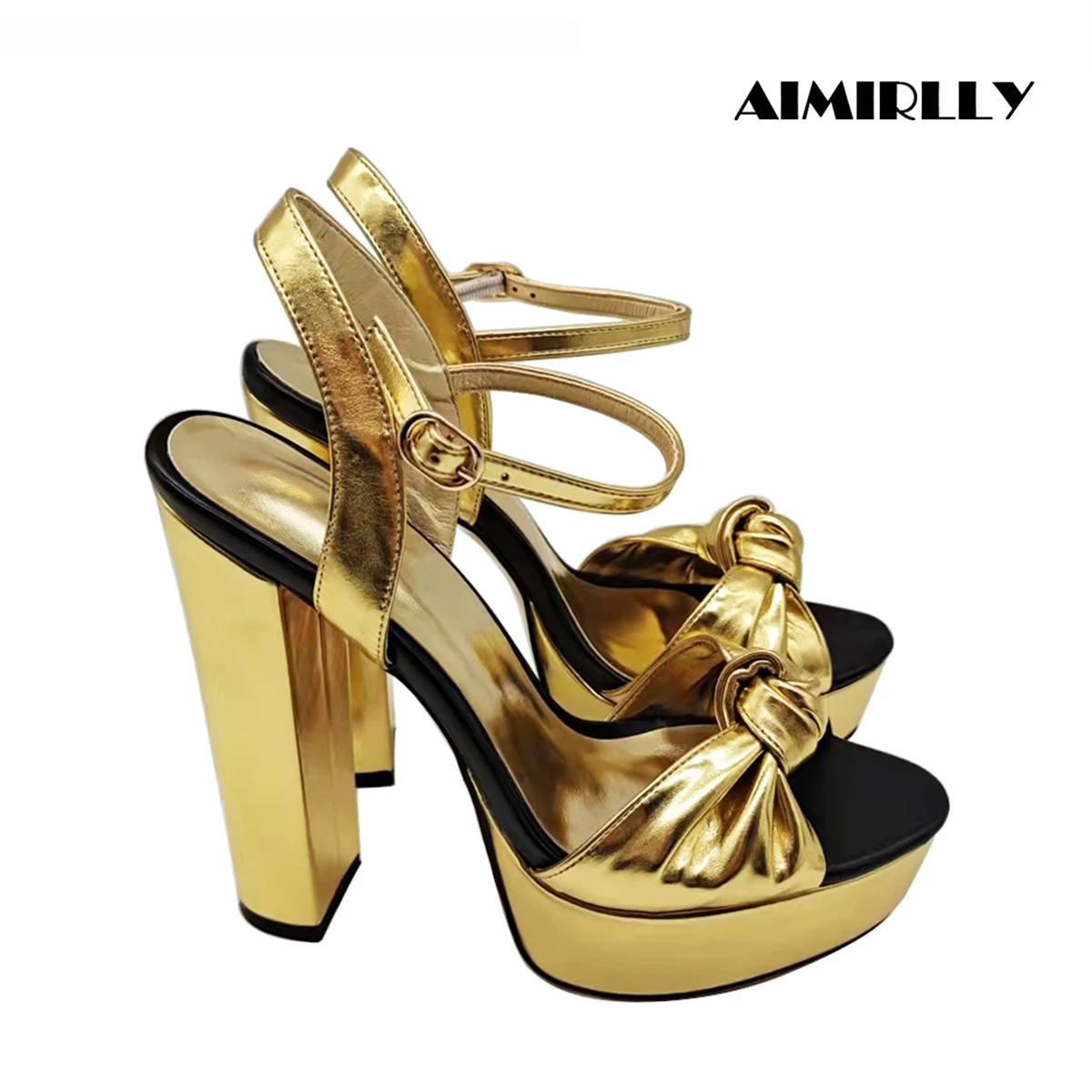 

Модные трендовые женские босоножки на платформе с открытым носком и высоким каблуком, женские летние свадебные туфли с золотым бантом и ремешком на щиколотке Aimirlly