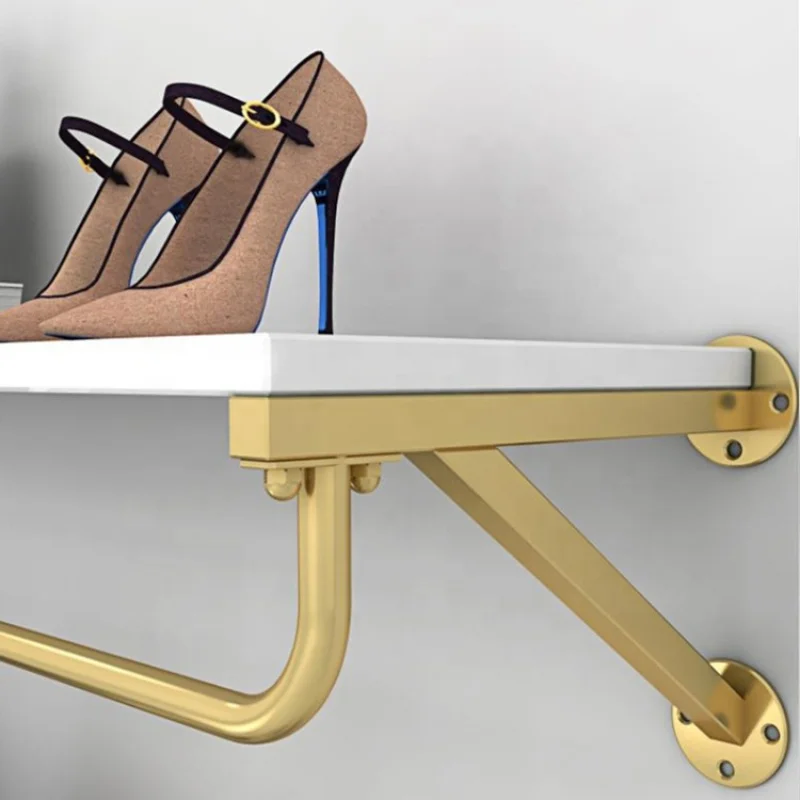 custom，Customized Hanging Rail Gold Clothes Wall Decoration Display Rack for Boutique Clothing Shop Interior Design