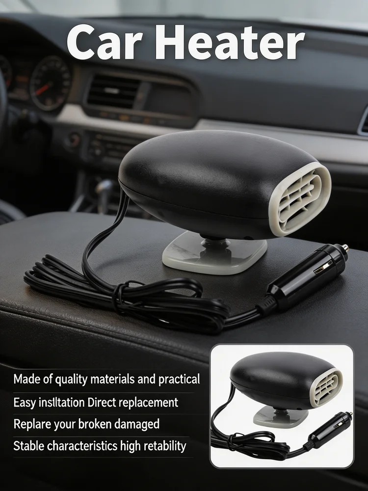 12V Portable Car Heater 2 In 1 Fan Defroster Defogger 360°Rotatable Base ABS Heat Resistant Material Car Accessories Auto Tools