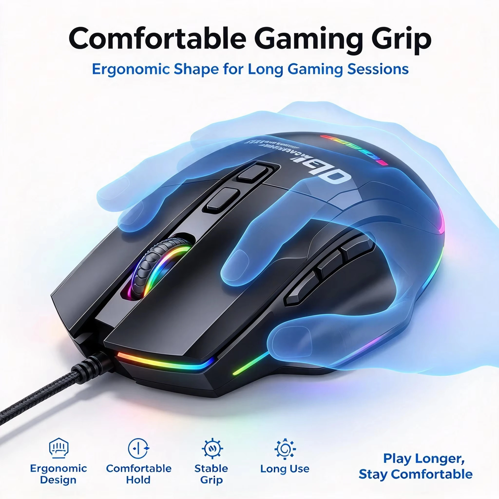 Programmable 7200DPI Adjustable Gaming Wired Mouse With Macro 9Keys RGB Ergonomic Optical Gaming Mouse For PC Computer Laptop