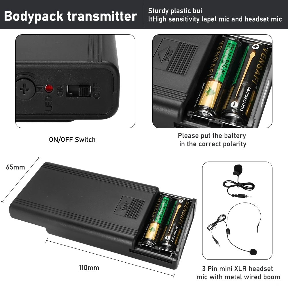 ميكروفون UHF لاسلكي ذو 4 قنوات UHF Bodypack ميكروفون لاسلكي مزدوج مزود بنظام ميكروفون مع 2 طية صدر/مرحاض للتحدث في الفصول الدراسية