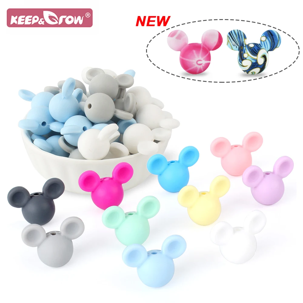 10pcs Cute Mouse Baby Silicone Beads Teething Toy Soft Chew Teether Food Grade BPA Free DIY Necklace Pendant Making Jewelry Bead