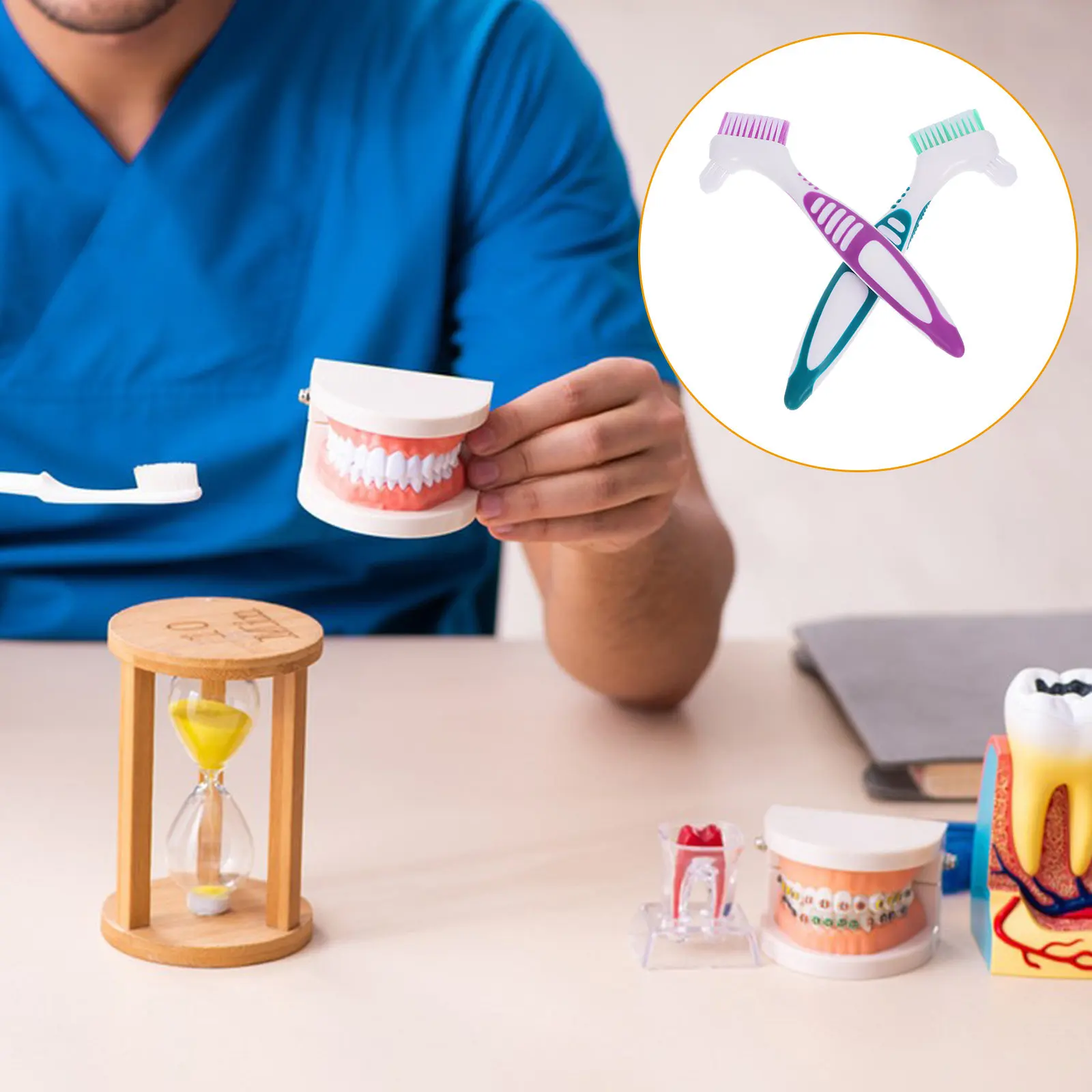 

Набор из 2 портативных зубных щеток с двойной головкой для путешествий, маленькие, для тщательной чистки десен и фиксаторов, для ежедневного использования