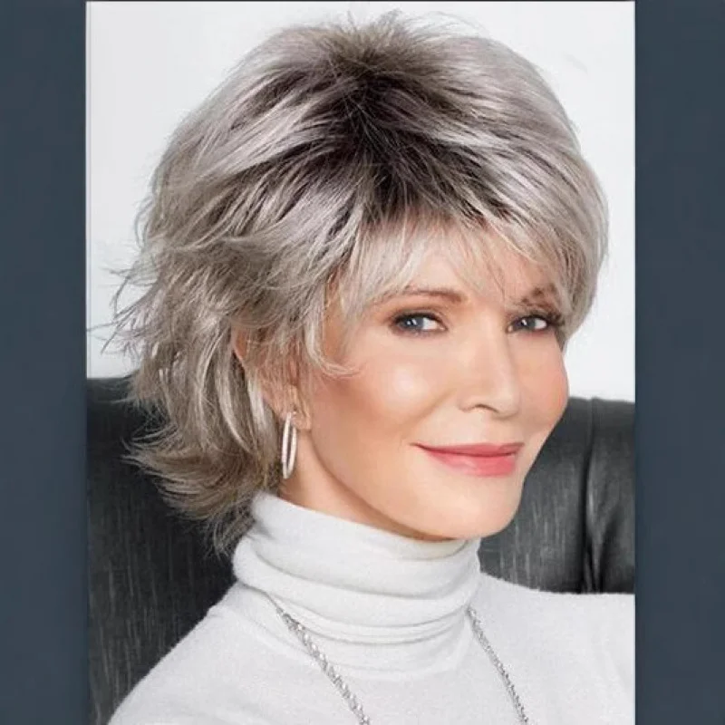 

New European American style women's fashion natural short hair wigs with outward curls and gradient colors, direct supply