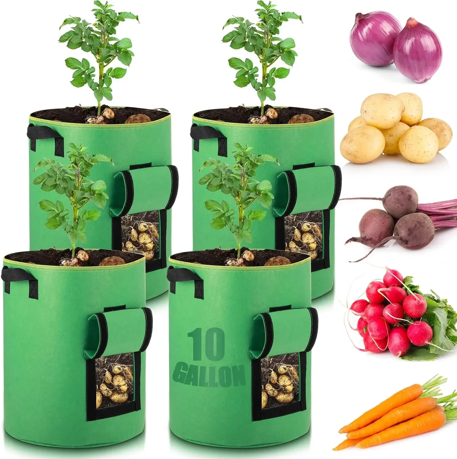 

5/10Gallon Felt Plant Grow Bags Nonwoven Fabric Garden Potato Pot Greenhouse Vegetable Growing Bags Moisturizing Vertical Tools